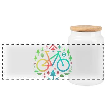 Minimalist Bicycle and Nature Outline - Panoramic Cookie Jar with Wooden Lid - white - Front