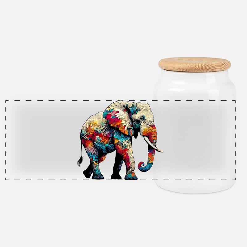 Elefant - Panorama Keksdose mit Holzdeckel - Weiß