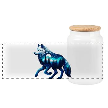 Loup - Boîte à biscuits avec couvercle en bois - blanc - Devant