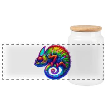 Chameleon - Panoramic Cookie Jar with Wooden Lid - white - Front