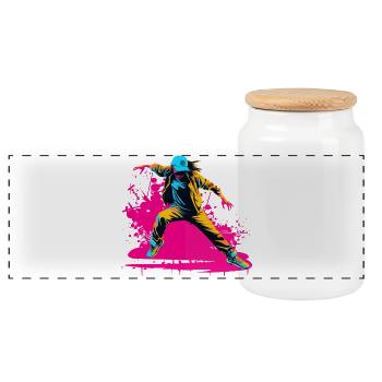 90s Breakdancer - Panoramic Cookie Jar with Wooden Lid - white - Front