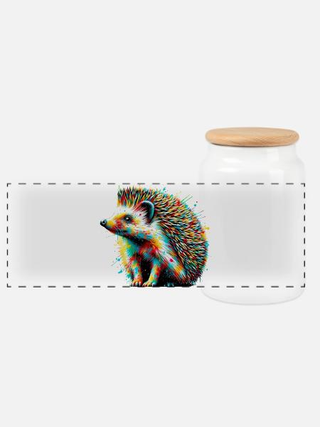 Igel - Panorama Keksdose mit Holzdeckel - Weiß