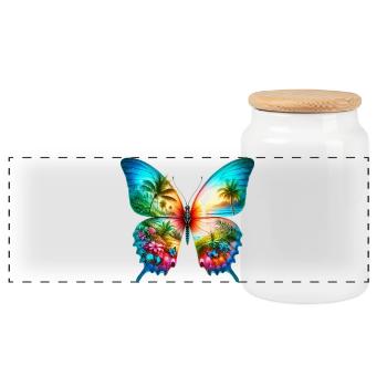 Butterfly - Panoramic Cookie Jar with Wooden Lid - white - Front