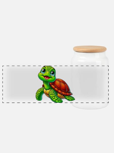 Schildkröte - Panorama Keksdose mit Holzdeckel - Weiß