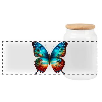 Schmetterling - Panorama Keksdose mit Holzdeckel - Weiß - Vorne