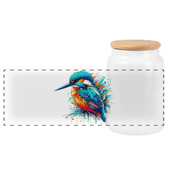 Kingfisher - Panoramic Cookie Jar with Wooden Lid - white - Front