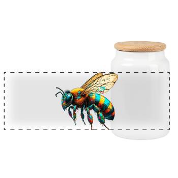 Bee - Panoramic Cookie Jar with Wooden Lid - white - Front