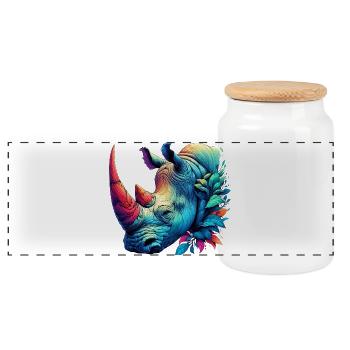 Rhinoceros - Panoramic Cookie Jar with Wooden Lid - white - Front