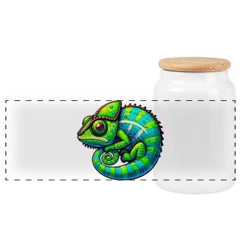 Chameleon - Panoramic Cookie Jar with Wooden Lid - white - Front