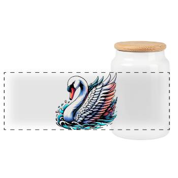 Swan - Panoramic Cookie Jar with Wooden Lid - white - Front