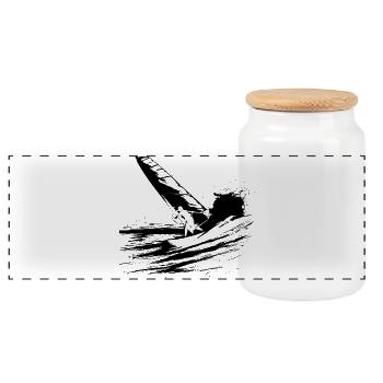 Windsurfing - Panoramic Cookie Jar with Wooden Lid - white - Front