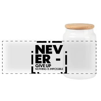Never give up nothing is impossible - Panoramic Cookie Jar with Wooden Lid - white - Front