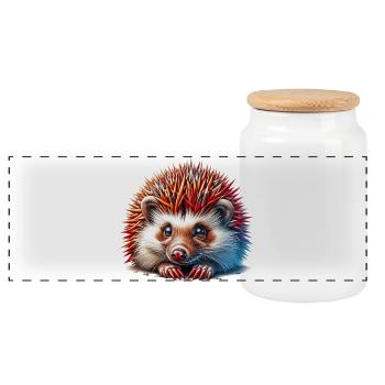 Hedgehog - Panoramic Cookie Jar with Wooden Lid - white - Front