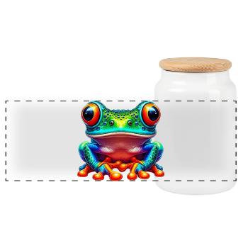 Frog - Panoramic Cookie Jar with Wooden Lid - white - Front