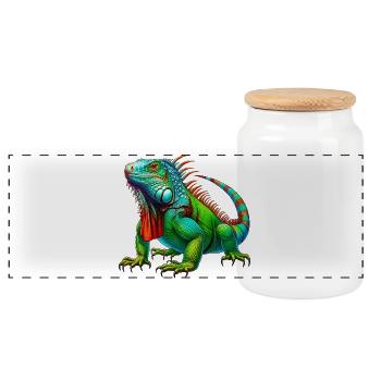 Leguan - Panorama Keksdose mit Holzdeckel - Weiß - Vorne