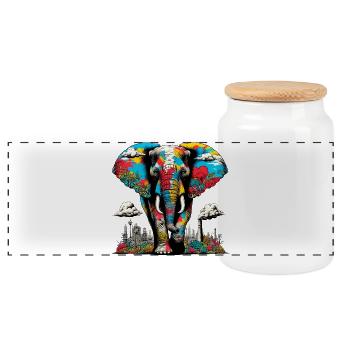Elefant im Stadtbild der Metropole City - Panorama Keksdose mit Holzdeckel - Weiß - Vorne