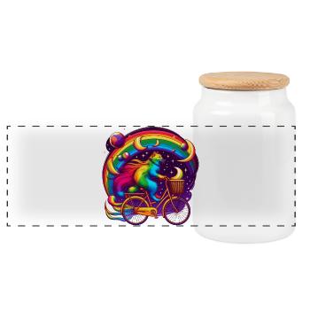Chat sur un vélo aux couleurs de l’arc-en-ciel - Boîte à biscuits avec couvercle en bois - blanc - Devant
