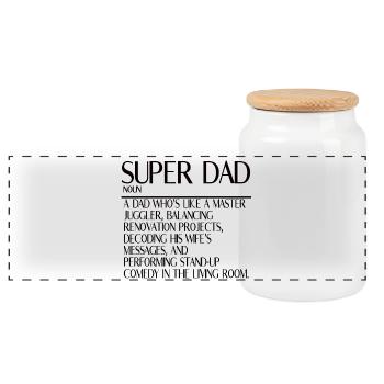 Super Papa – Multitasking ohne Pause - Panorama Keksdose mit Holzdeckel - Weiß - Vorne