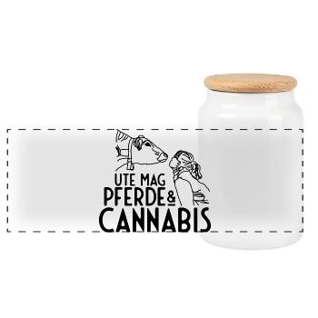 Canabis Hemp Weeding - Panoramic Cookie Jar with Wooden Lid - white - Front
