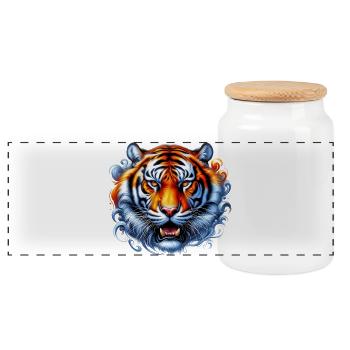 Tigre - Boîte à biscuits avec couvercle en bois - blanc - Devant