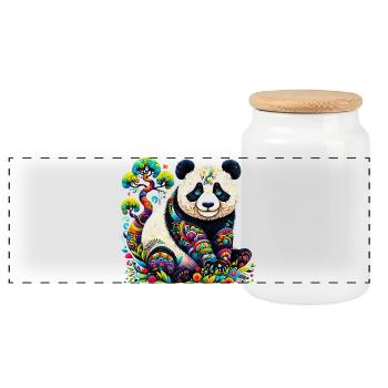 Panda - Panoramic Cookie Jar with Wooden Lid - white - Front