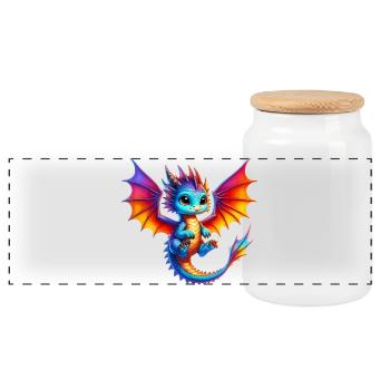 Drache - Panorama Keksdose mit Holzdeckel - Weiß - Vorne