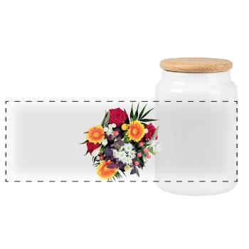 BOUQUET - Panoramic Cookie Jar with Wooden Lid - white - Front