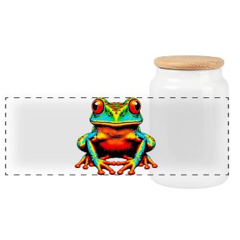 Frog - Panoramic Cookie Jar with Wooden Lid - white - Front