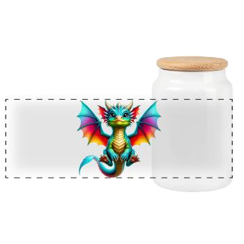 Drache - Panorama Keksdose mit Holzdeckel - Weiß - Vorne