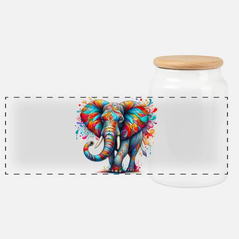 Elefant - Panorama Keksdose mit Holzdeckel - Weiß