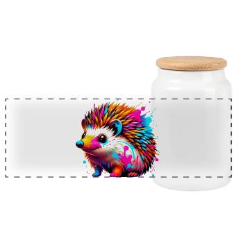 Hedgehog - Panoramic Cookie Jar with Wooden Lid - white - Front