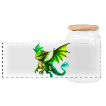 Dragon - Panoramic Cookie Jar with Wooden Lid - white - Front