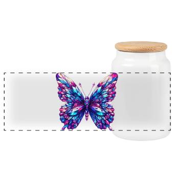 Kristall-Schmetterling - Panorama Keksdose mit Holzdeckel - Weiß - Vorne