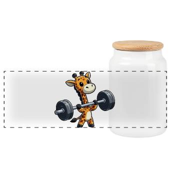 Giraffe Dumbbell Weightlifting Fitness Humor - Panoramic Cookie Jar with Wooden Lid - white - Front