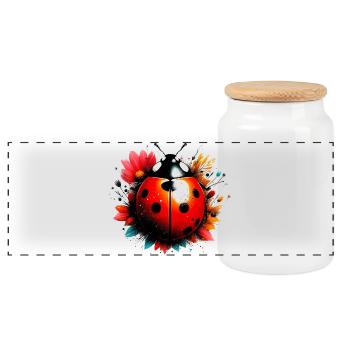 Ladybird - Panoramic Cookie Jar with Wooden Lid - white - Front