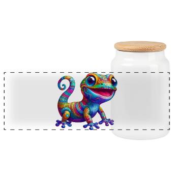 Gecko - Panoramic Cookie Jar with Wooden Lid - white - Front