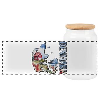 Watercolor Map Denmark - Panoramic Cookie Jar with Wooden Lid - white - Front