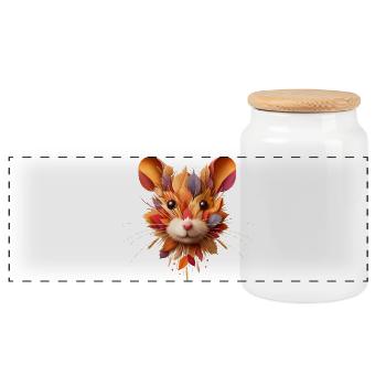Grand hamster, conçu à partir de différentes feuilles - Boîte à biscuits avec couvercle en bois - blanc - Devant