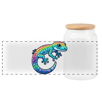 Gecko - Panorama Keksdose mit Holzdeckel - Weiß - Vorne