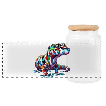 Gecko - Boîte à biscuits avec couvercle en bois - blanc - Devant