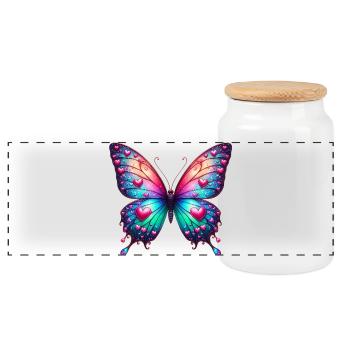 Butterfly Heart Hearts Hearts Heart - Panoramic Cookie Jar with Wooden Lid - white - Front