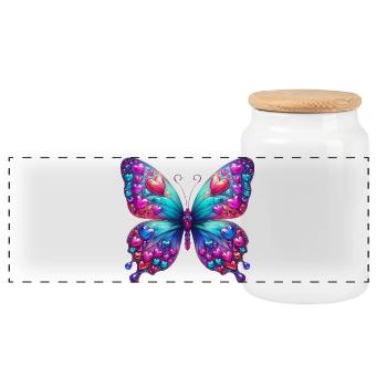 Butterfly Heart Hearts Hearts Heart - Panoramic Cookie Jar with Wooden Lid - white - Front