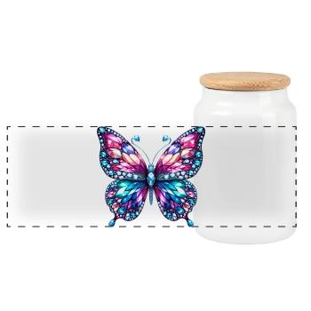 Schmetterling, Diamant, Diamanten, Kristalle, Kristall - Panorama Keksdose mit Holzdeckel - Weiß - Vorne