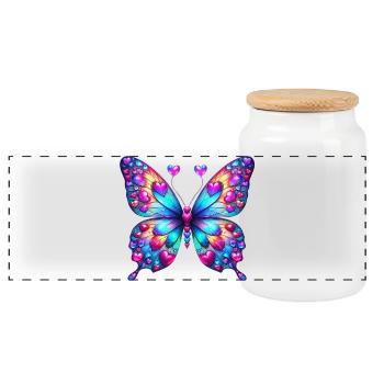 Butterfly Heart Hearts Hearts Heart - Panoramic Cookie Jar with Wooden Lid - white - Front