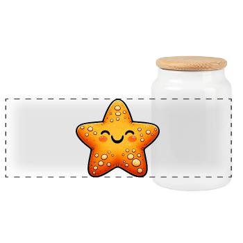 Starfish - Panoramic Cookie Jar with Wooden Lid - white - Front