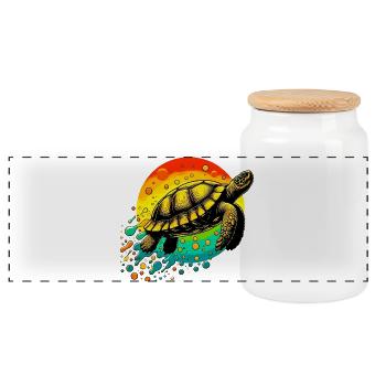Turtle - Panoramic Cookie Jar with Wooden Lid - white - Front