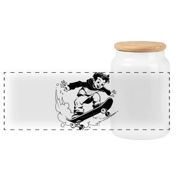 Cartoon Skateboarding Junge - Panorama Keksdose mit Holzdeckel - Weiß - Vorne