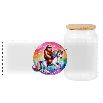 Orang-Utan auf Regenbogen-Einhorn - Panorama Keksdose mit Holzdeckel - Weiß - Vorne