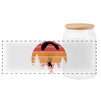 Sunset Paragliding Silhouette Design - Panoramic Cookie Jar with Wooden Lid - white - Front