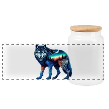 Wolf - Panorama Keksdose mit Holzdeckel - Weiß - Vorne